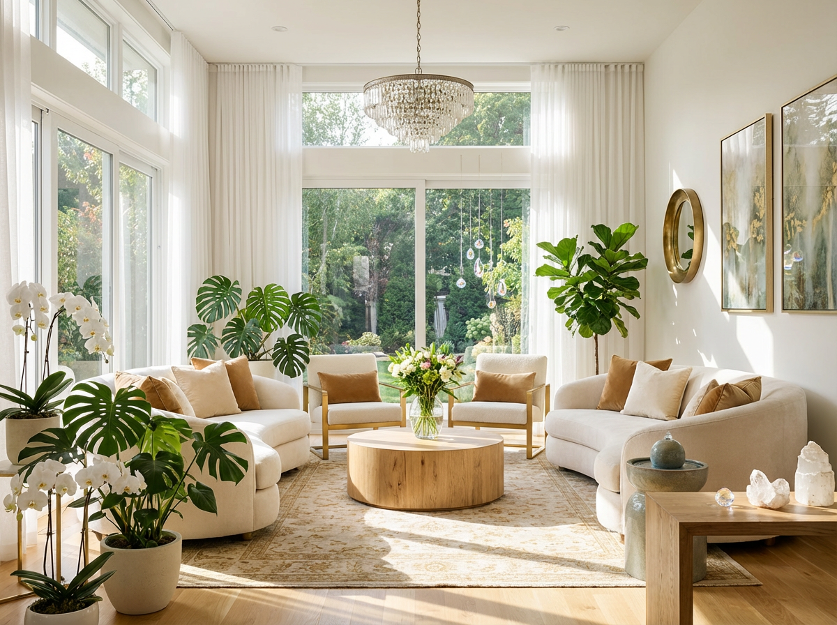 Salon harmonieux Feng Shui lumineux et élégant